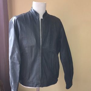 Gray LEATHER jacket M 🇫🇷 Made in France